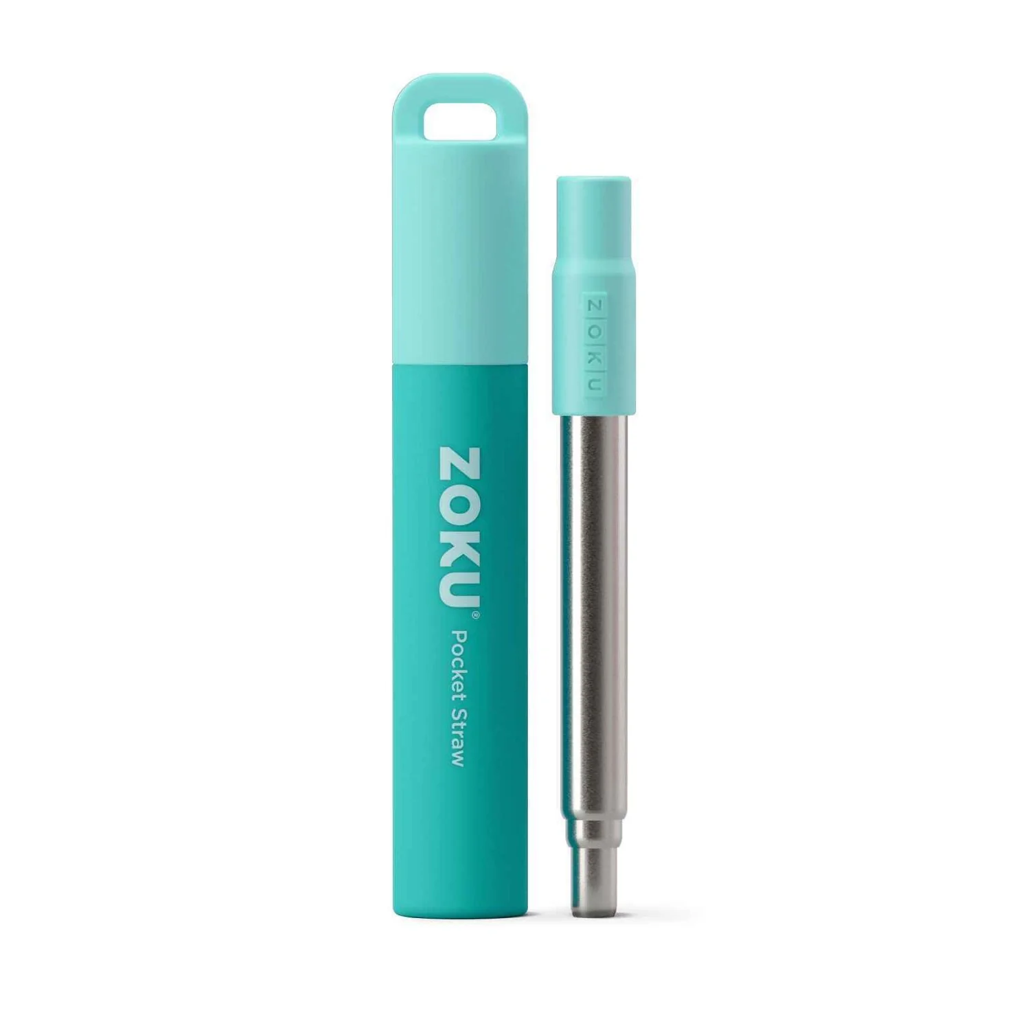 ZOKU Stainless Steel Reusable Pocket Straw  (Carrying Case & Cleaning Brush Included) - Teal  Fixed Size - Olabens