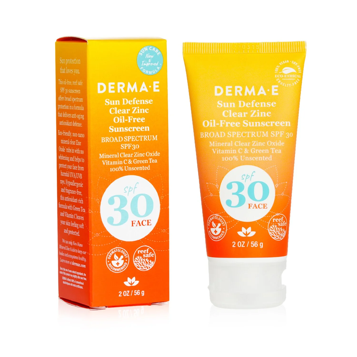 Derma E Sun Defense Clear Zinc Oil Free Sunscreen SPF 30 - Face  56g/2oz - Olabens