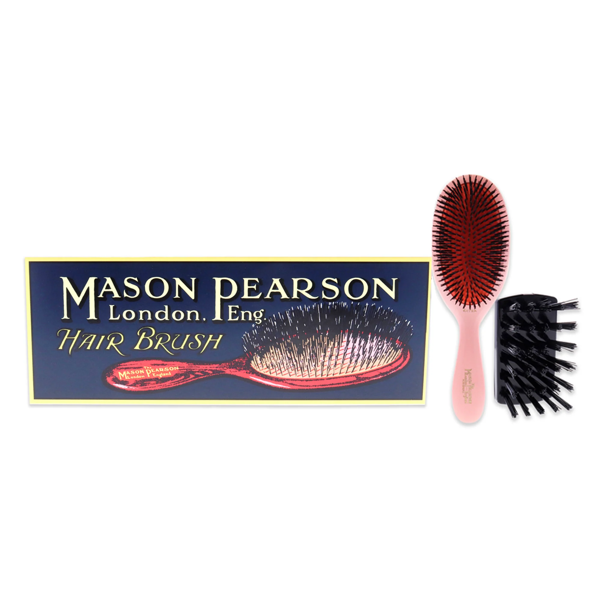 Extra Small Pure Bristle Brush - B2 Pink by Mason Pearson for Unisex - 2 Pc Hair Brush and Cleaning Brush - Olabens