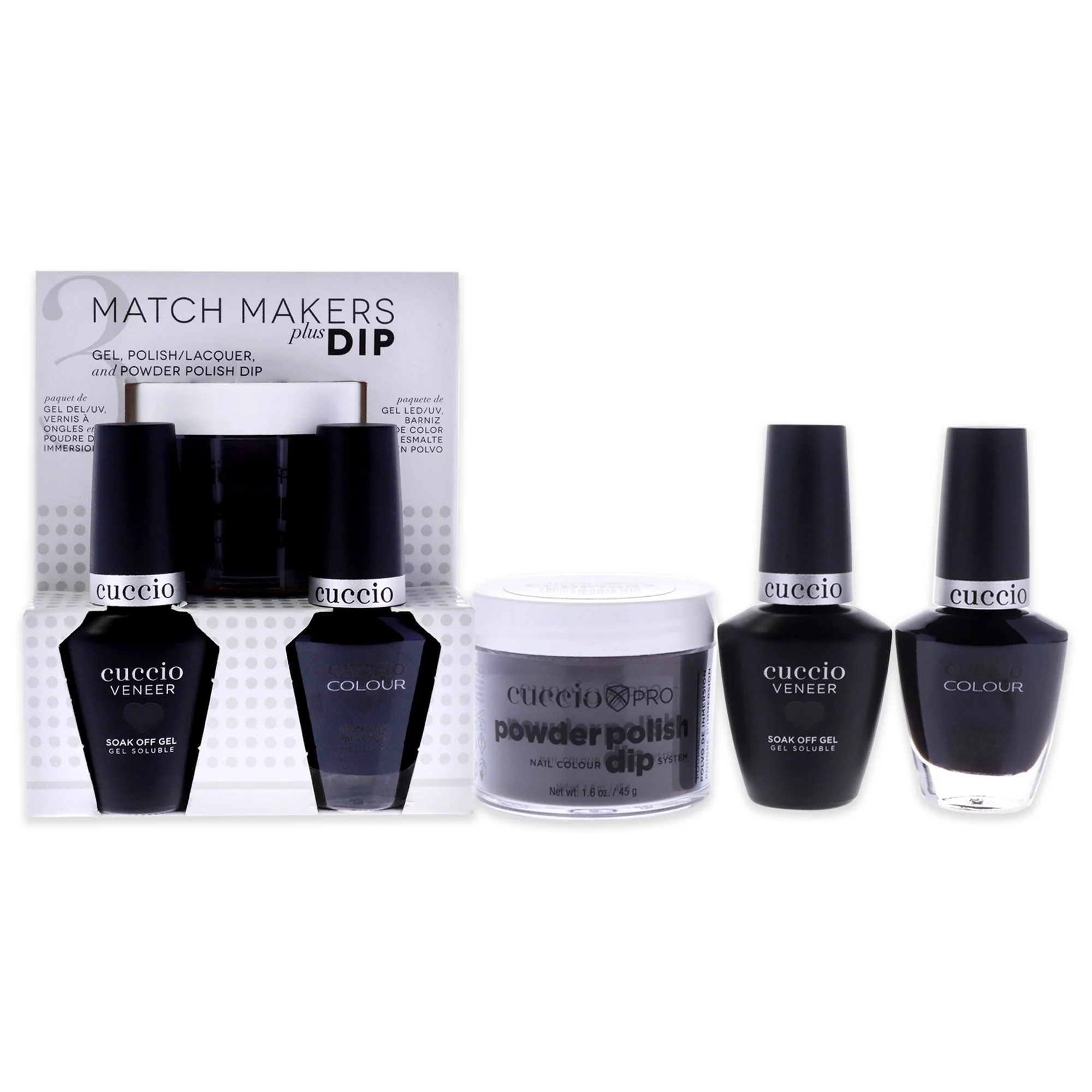 Match Makers Plus Dip - Romania After Dark by Cuccio Colour for Women - 3 Pc 1.6oz Pro Powder Polish Dip System, 0.44oz Veneer Soak Off Gel, 0.43oz Colour Nail Polish - Olabens