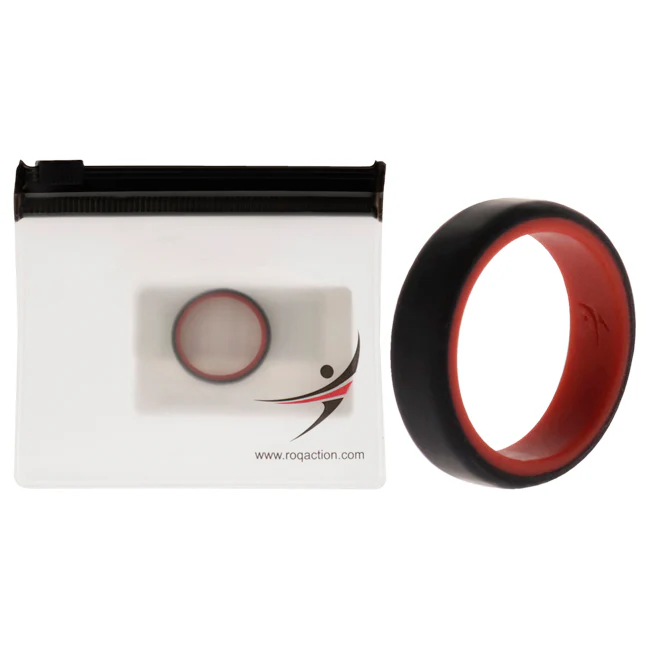 Silicone Wedding 6mm Brush 2Layer Ring - Red-Black by ROQ for Men - 8 mm Ring - Olabens