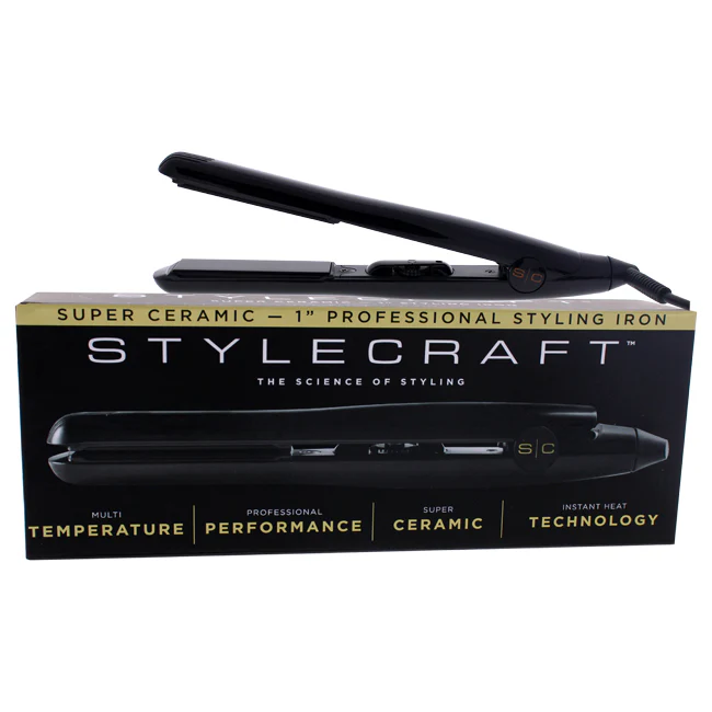 StyleCraft Super Ceramic Styling Iron - SCSC1 Black by StyleCraft for Unisex - 1 Inch Flat Iron - Olabens