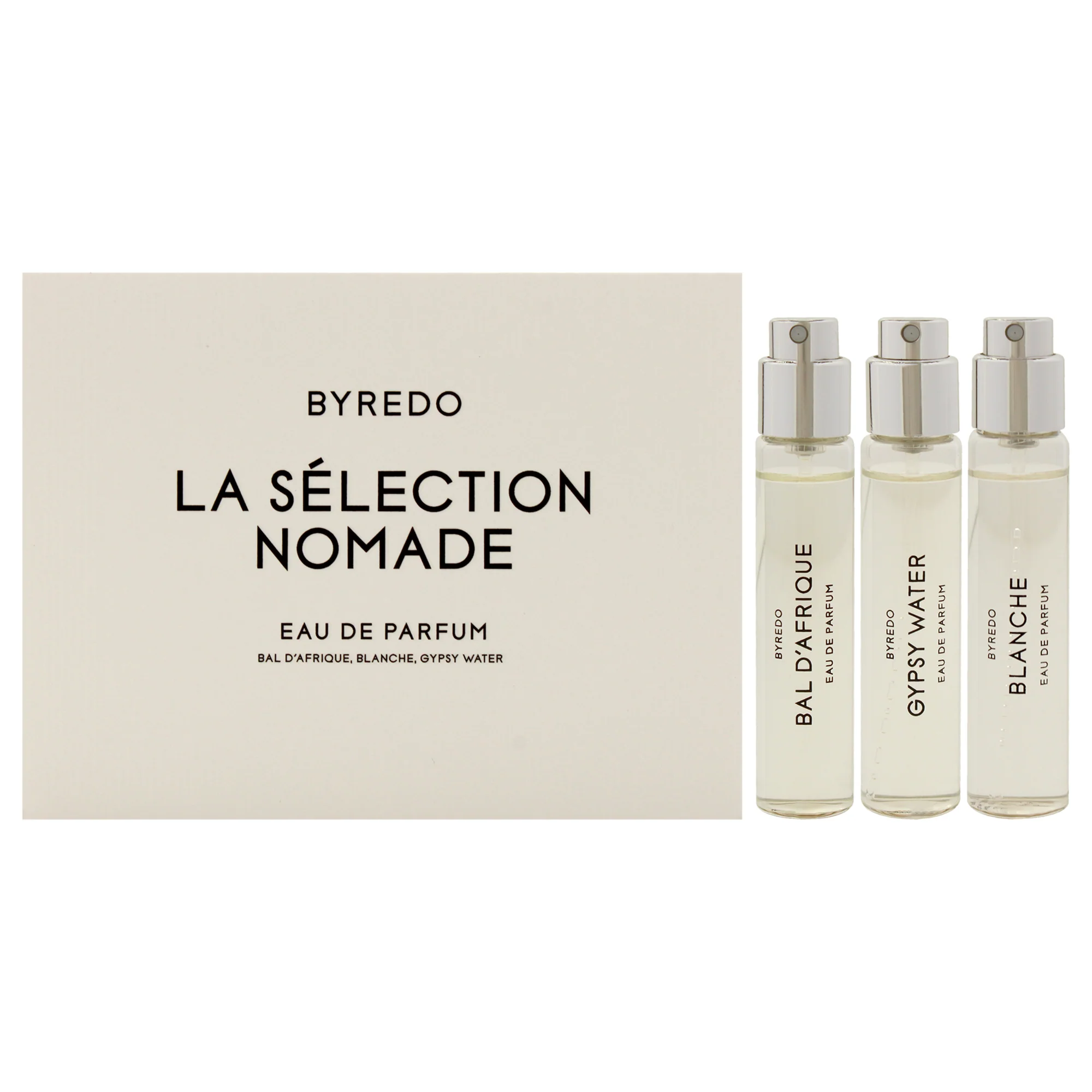 La Selection Nomade Set by Byredo for Unisex - 3 Pc Mini Gift Set 0.4oz Bal D Afrique EDP Spray, 0.4oz Blanche EDP Spray, 0.4oz Gypsy EDP Spray - Olabens