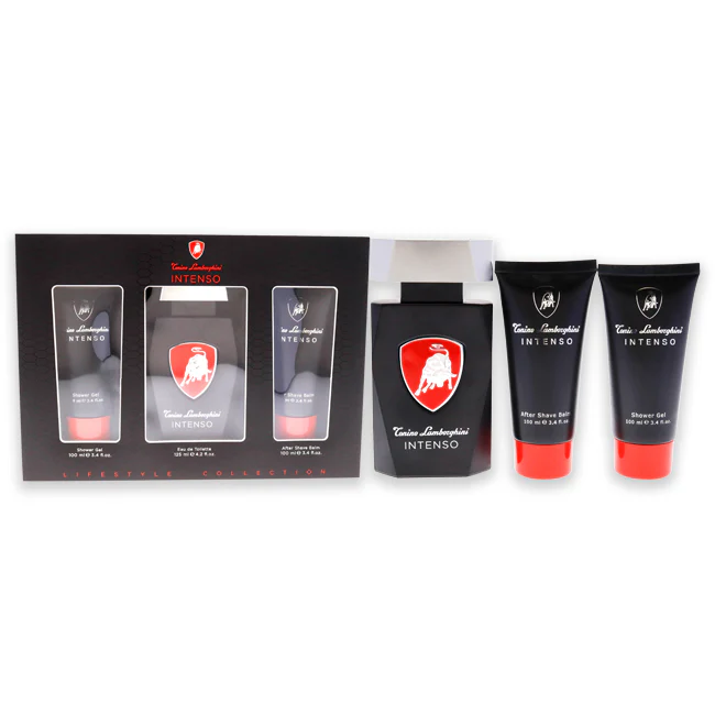 Tonino Lamborghini Lamborghini Intenso by Tonino Lamborghini for Men - 3 Pc Gift Set 4.2oz EDT Spray, 3.4oz After Shave Balm, 3.4oz Shower Gel - Olabens