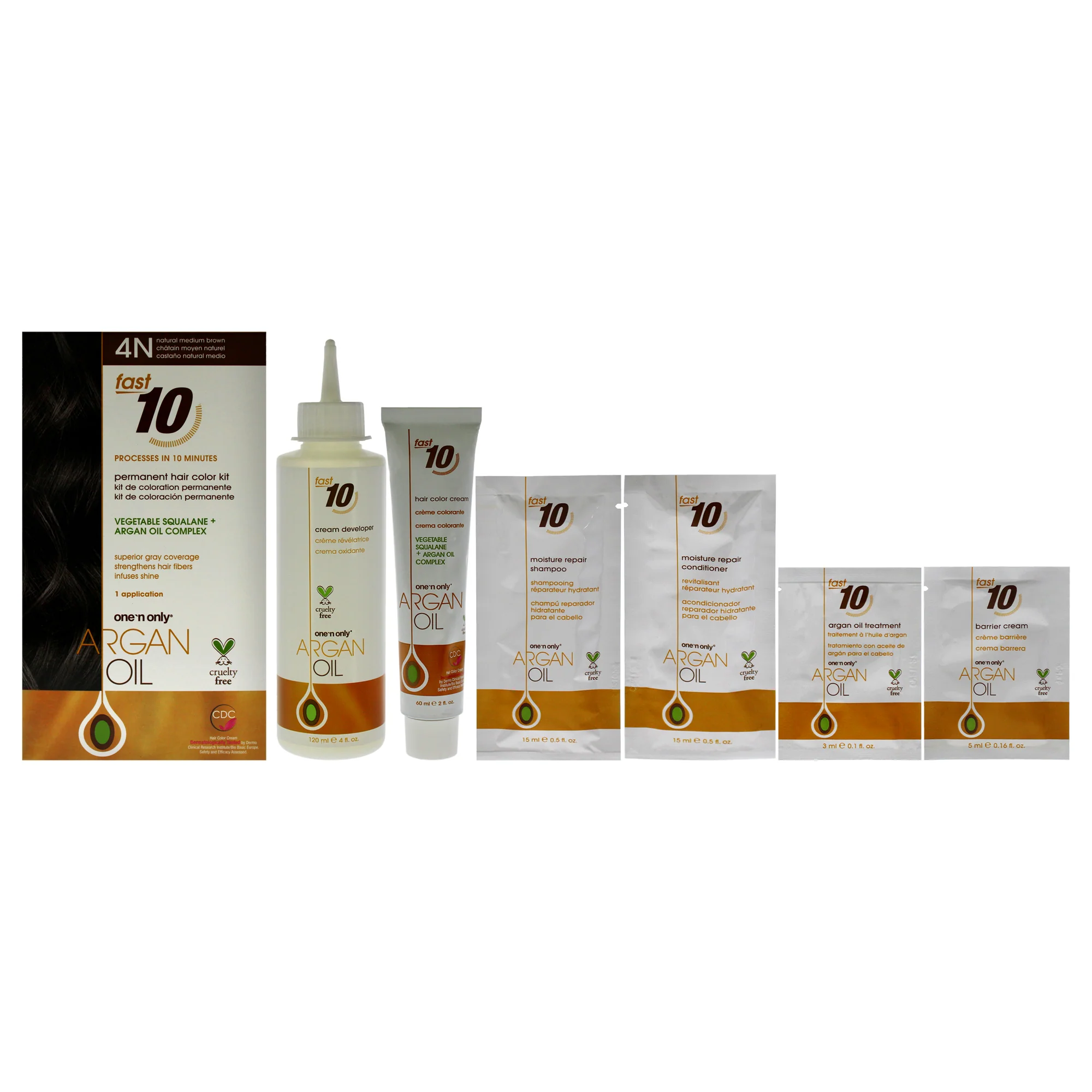 One n Only Argan Oil Fast 10 Permanent Hair Color Kit - 4N Natural Medium Brown by One n Only for Unisex - 1 Pc Hair Color - Olabens