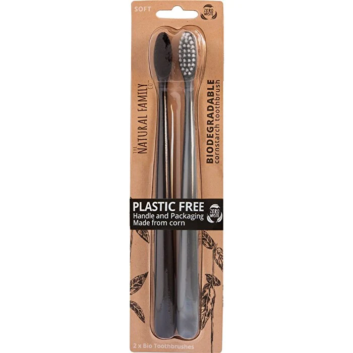 The Natural Family Co . Bio Toothbrush Pirate Black & Monsoon Mist Twin Pack - Olabens