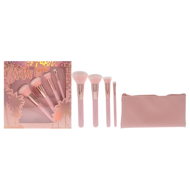 Sunkissed Brush Love Set by Sunkissed for Women - 5 Pc Blusher Brush, Powder Brush, Blending Brush, Eyeshadow Brush, Cosmetic Bag - Olabens