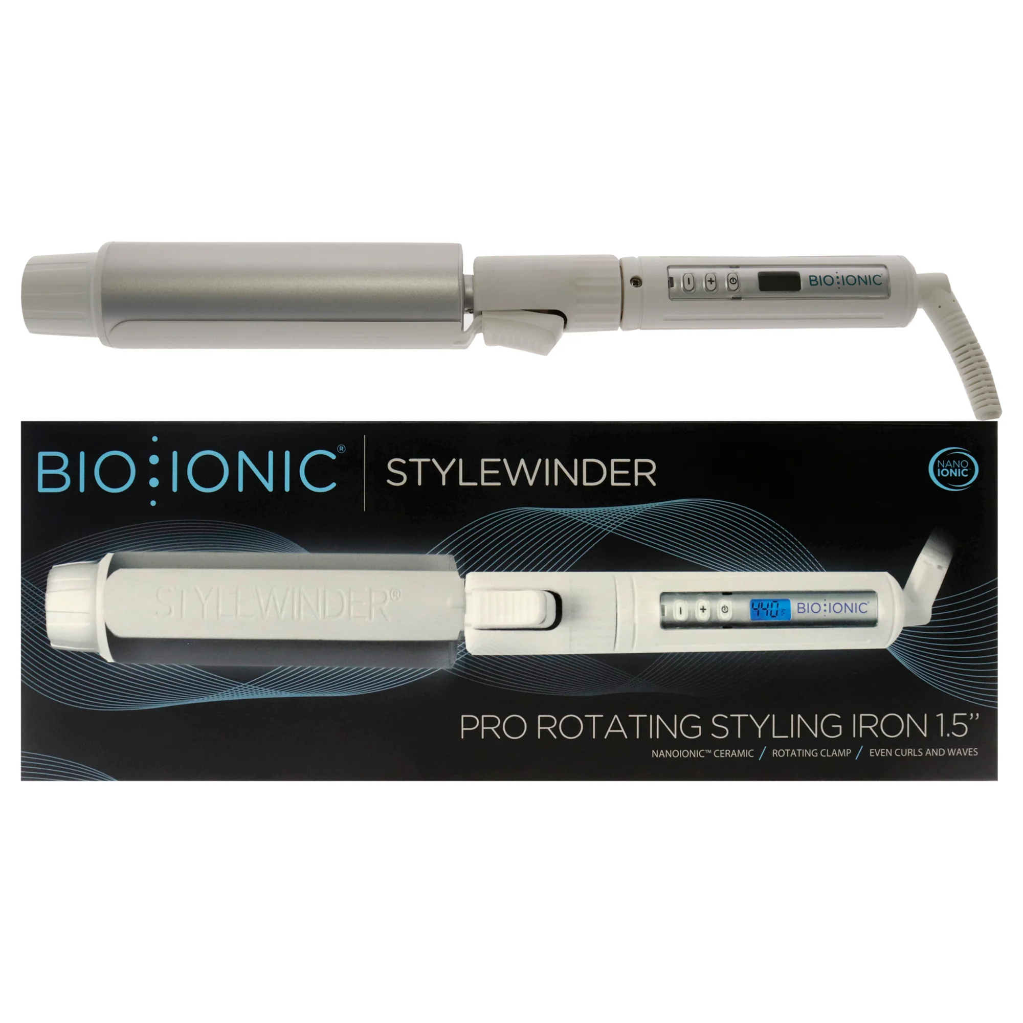 Stylewinder Pro Rotating Styling Iron - White by Bio Ionic for Women - 1.5 Inch Curling Iron - Olabens