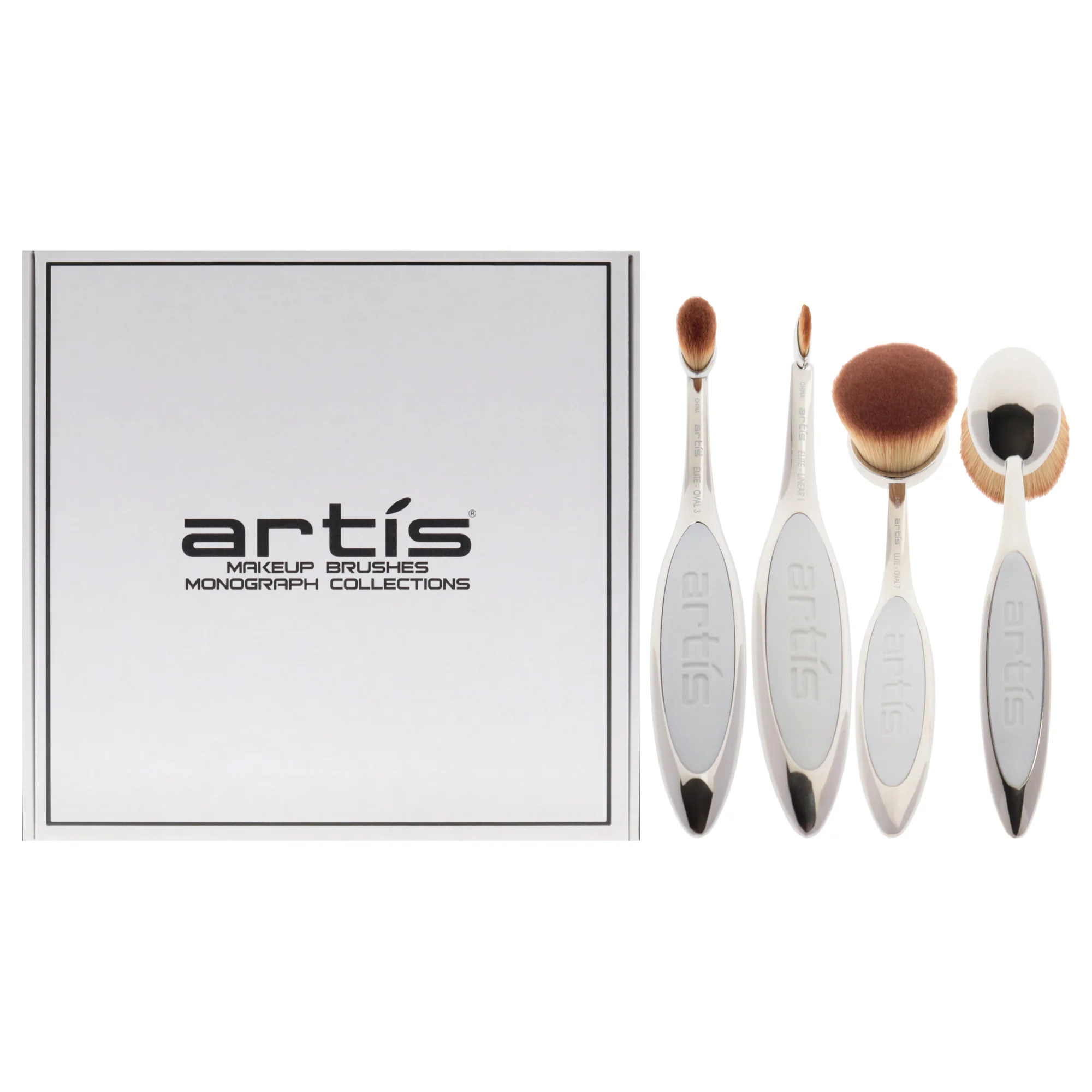 Monograph Collection Makeup Brushes by Artis for Women - 3 Pc Elite Oval 7 Brush - Mirror, Elite Oval 3 Brush - Mirror, Elite Linear 1 Brush - Mirror - Olabens