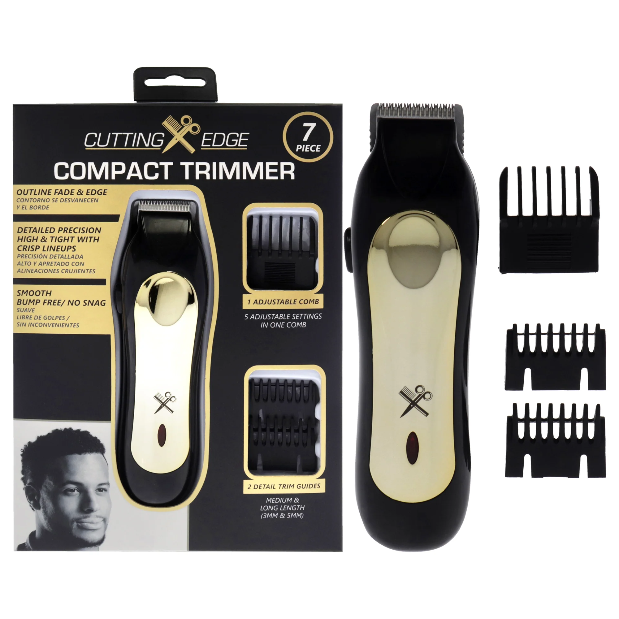 Cutting Edge Compact Trimmer by Barbasol for Men - 7 Pc Shaver, Travel Bag, Cleaning Brush, Oil, 3 Cutting Guides - Olabens