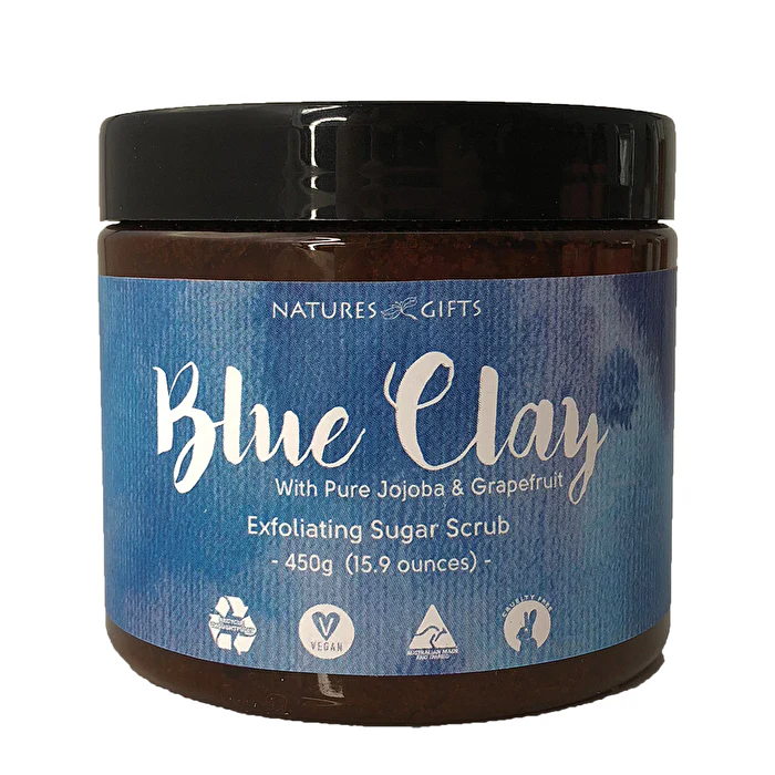 Clover Fields Natures Gifts Essentials Blue Clay with Jojoba & Grapefruit Exfoliating Sugar Scrub 450g - Olabens