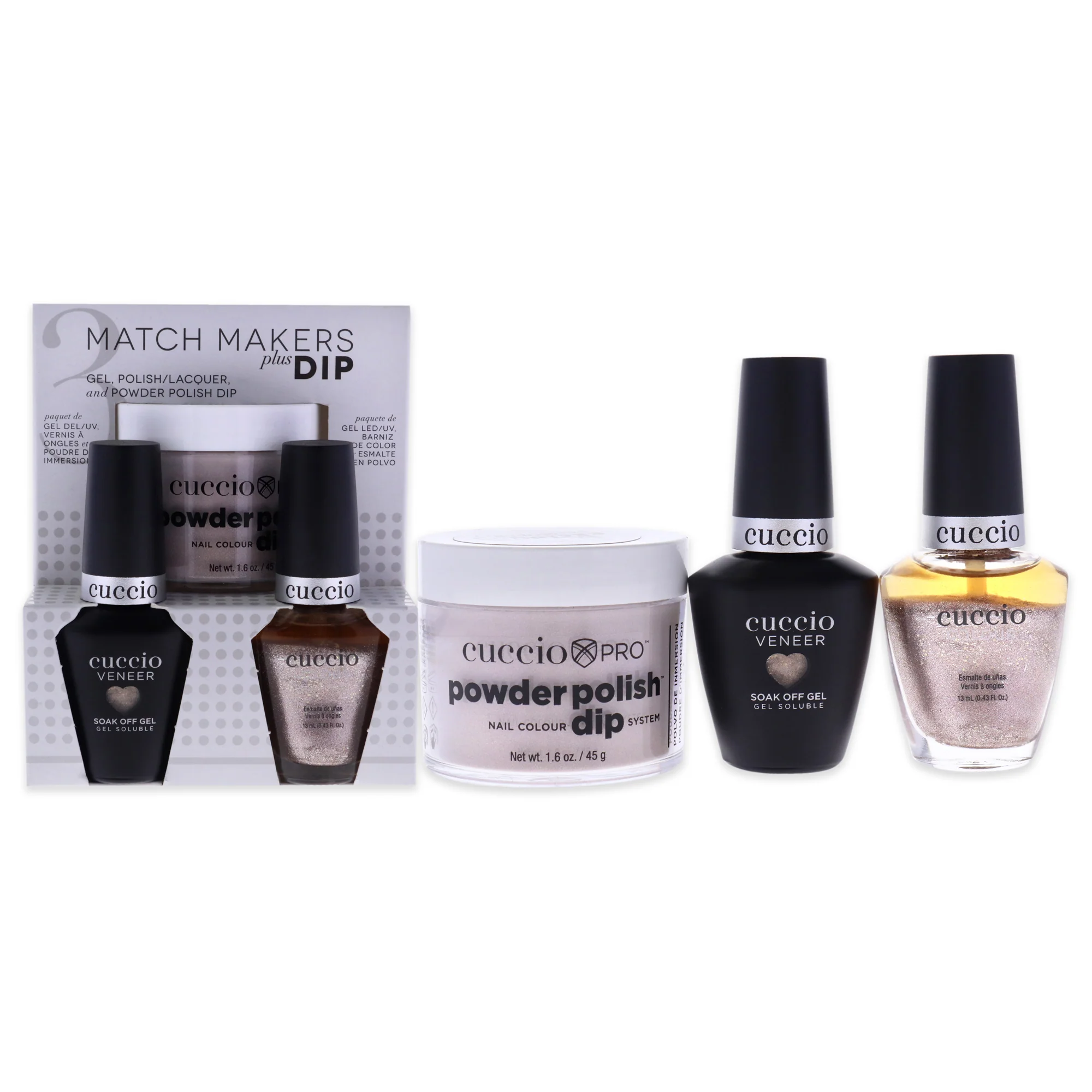 Match Makers Plus Dip - Dreamville by Cuccio Colour for Women - 3 Pc 1.6oz Pro Powder Polish Dip System, 0.44oz Veneer Soak Off Gel, 0.43oz Colour Nail Polish - Olabens