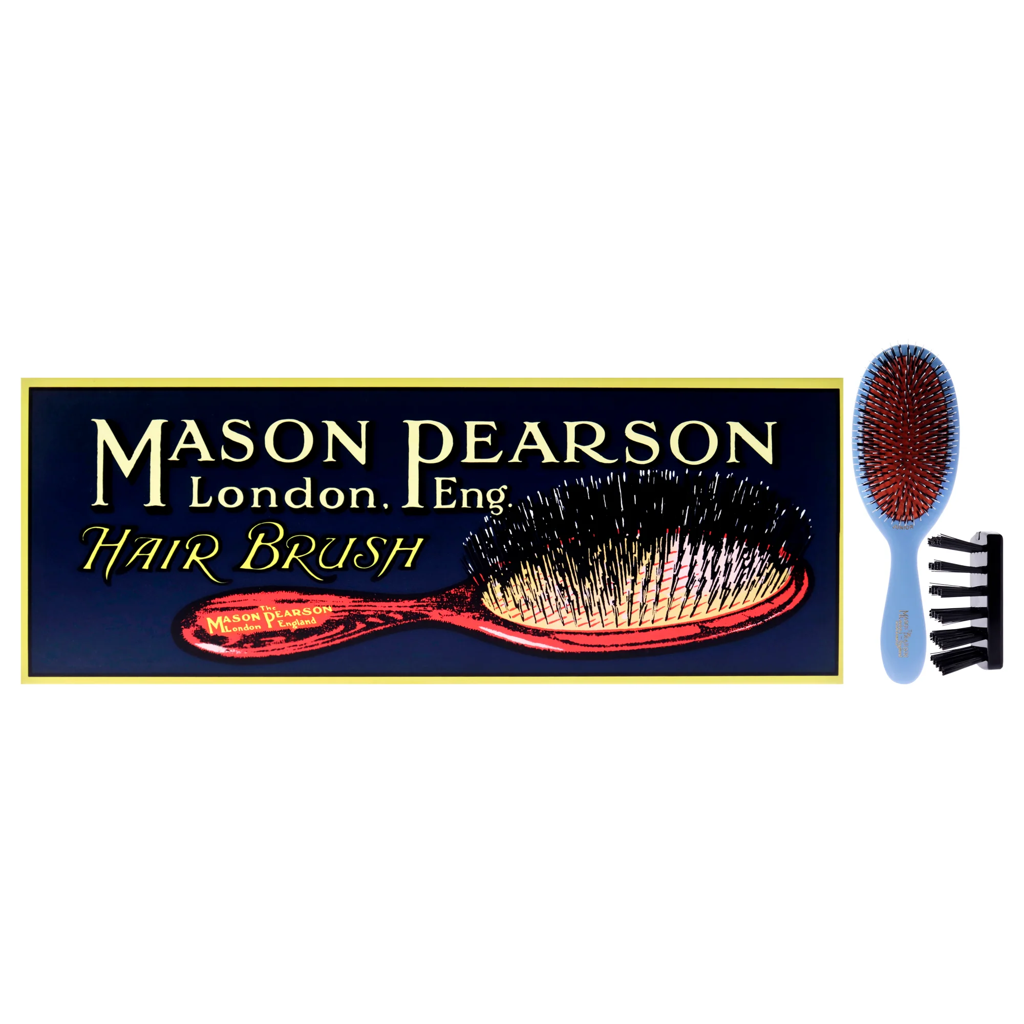 Junior Bristle and Nylon Brush - BN2 Blue by Mason Pearson for Unisex - 2 Pc Hair Brush, Cleaning Brush - Olabens