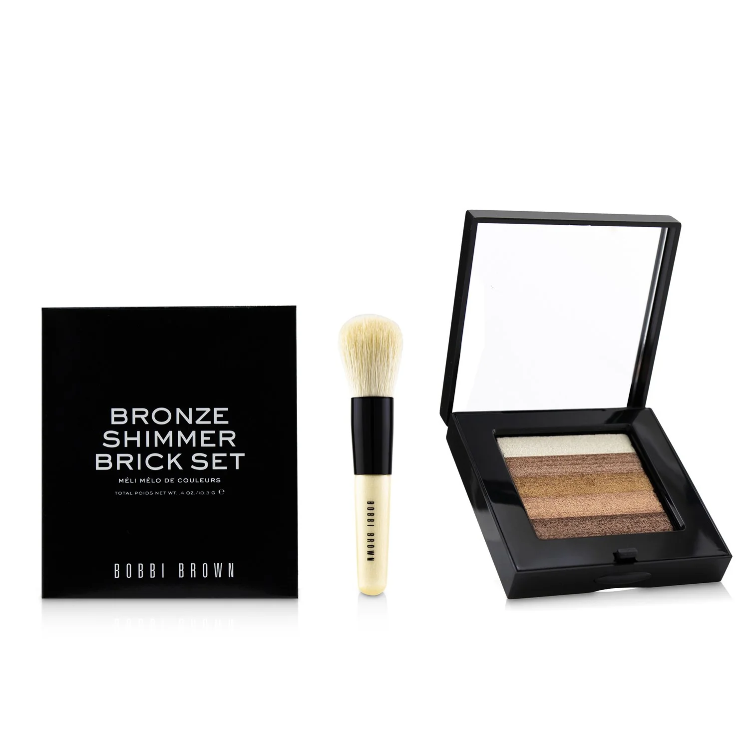 Bobbi Brown Bronze Shimmer Brick Set: Bronze Shimmer Brick Compact + Mini Face Blender Brush (Limited Edition)  2pcs - Olabens