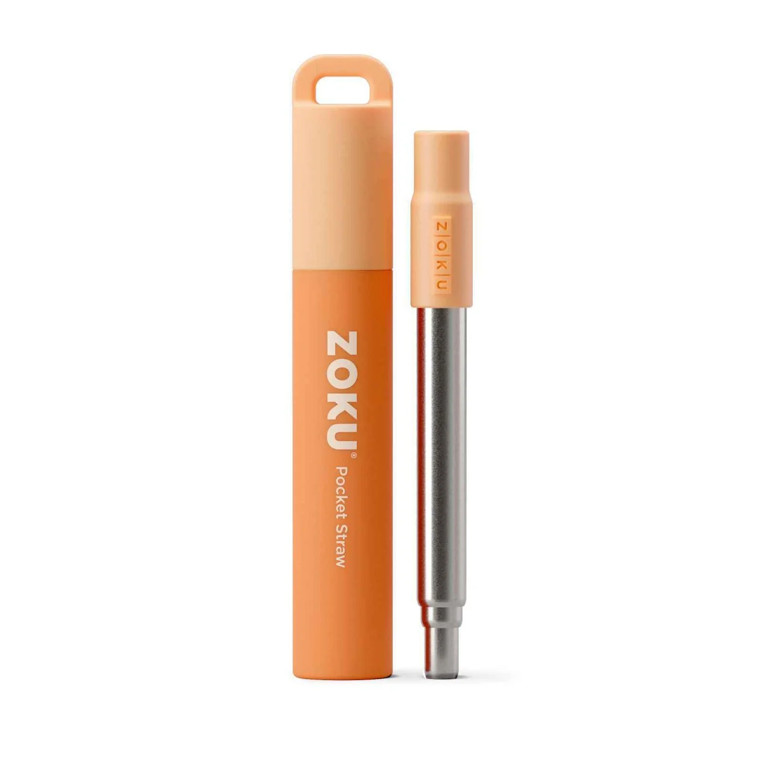 ZOKU Stainless Steel Reusable Pocket Straw  (Carrying Case & Cleaning Brush Included) - Orange  Fixed Size - Olabens