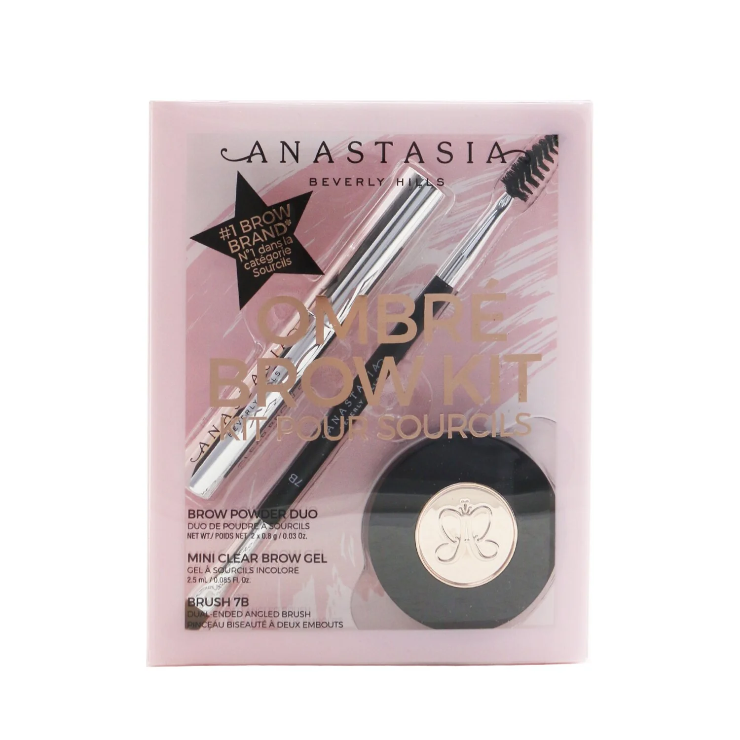 Anastasia Beverly Hills Ombre Brow Kit (Brow Powder Duo + Mini Clear Brow Gel + Brush 7B) - # Ebony  3pcs - Olabens