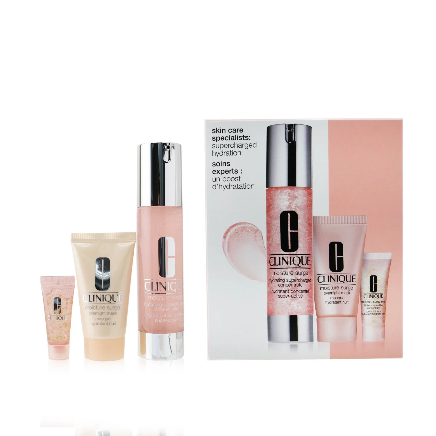 Clinique Skincare Specialists Supercharged Hydration Set: Moisture Surge Concentrate 48ml+ Overnight Mask 30ml+ Eye 96-Hr 5ml  3pcs - Olabens