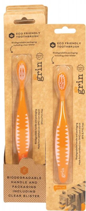 grin Biodegradable Toothbrush Kids Soft Orange - Olabens
