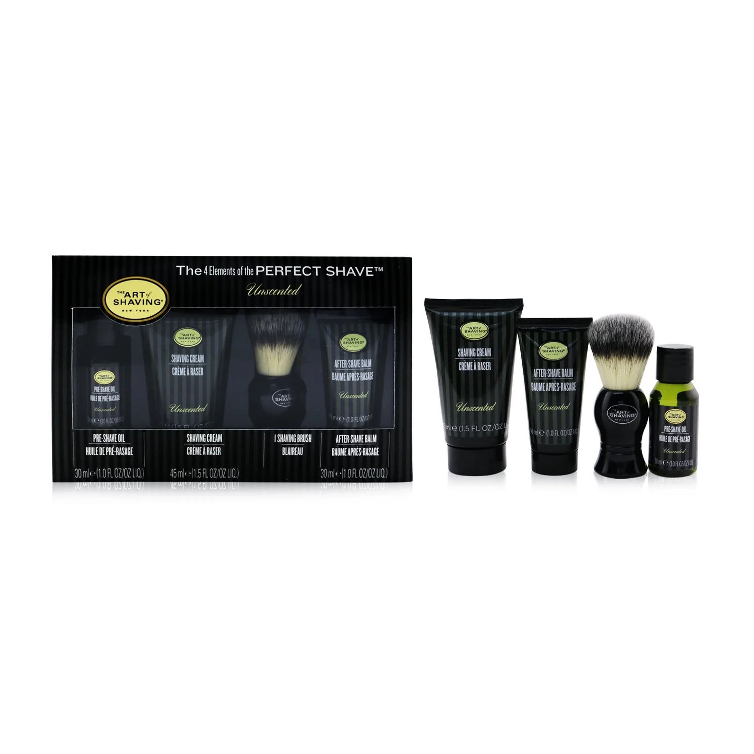 The Art Of Shaving The 4 Elements Of The Perfect Shaving 4-Pieces Kit - Unscented: Pre-Shave Oil 30ml + Shaving Cream 45ml + After-Shave Balm 30ml + Shaving Brush  4pcs - Olabens