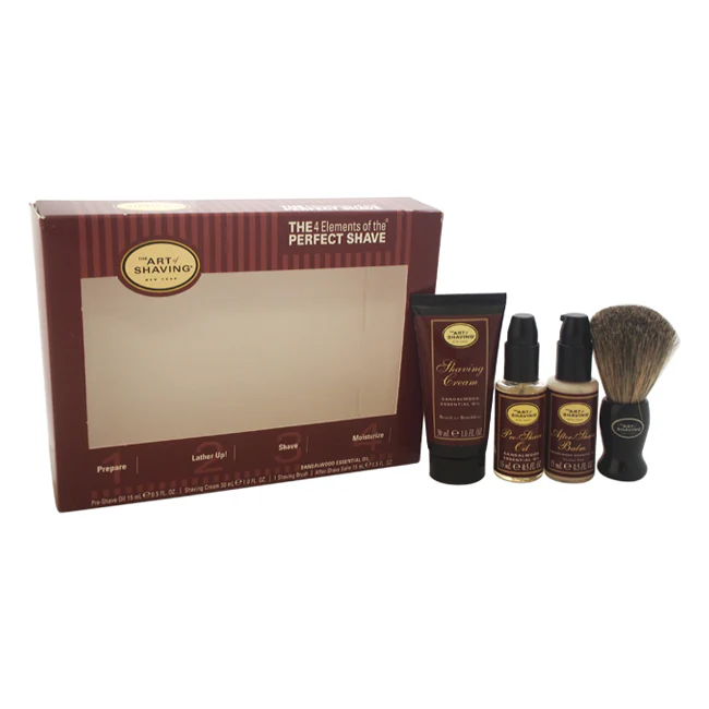 The Art of Shaving The 4 Elements of The Perfect Shave Starter Kit - Sandalwood by The Art of Shaving for Men - 4 Pc Kit 0.5oz Pre-Shave Oil, 1.0oz Shaving Cream, 0.5oz After-Shave Balm, Shaving Brush - Olabens