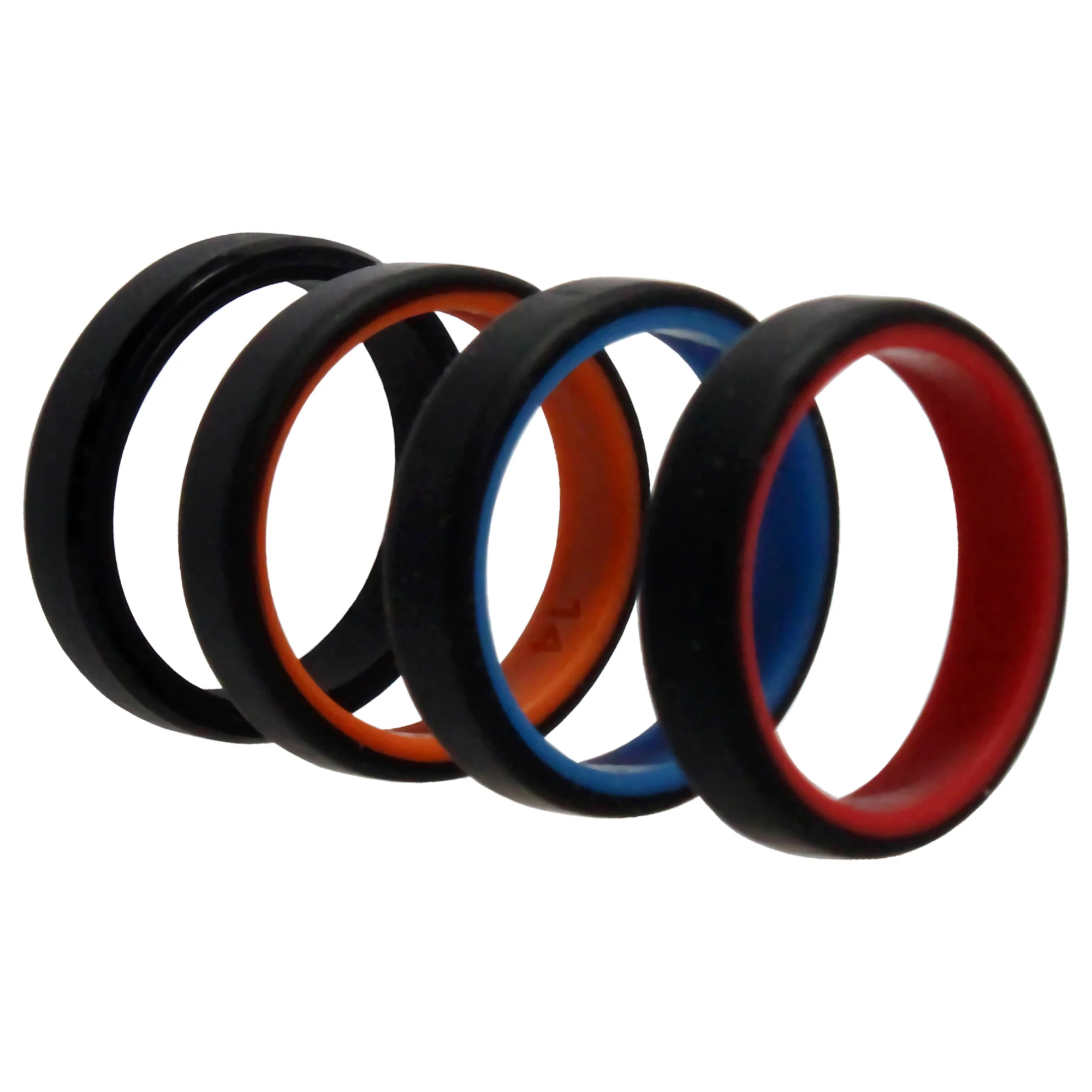 Silicone Wedding 6mm Brush 2Layer Ring Set - MultiColor by ROQ for Men - 4 x 14 mm Ring - Olabens