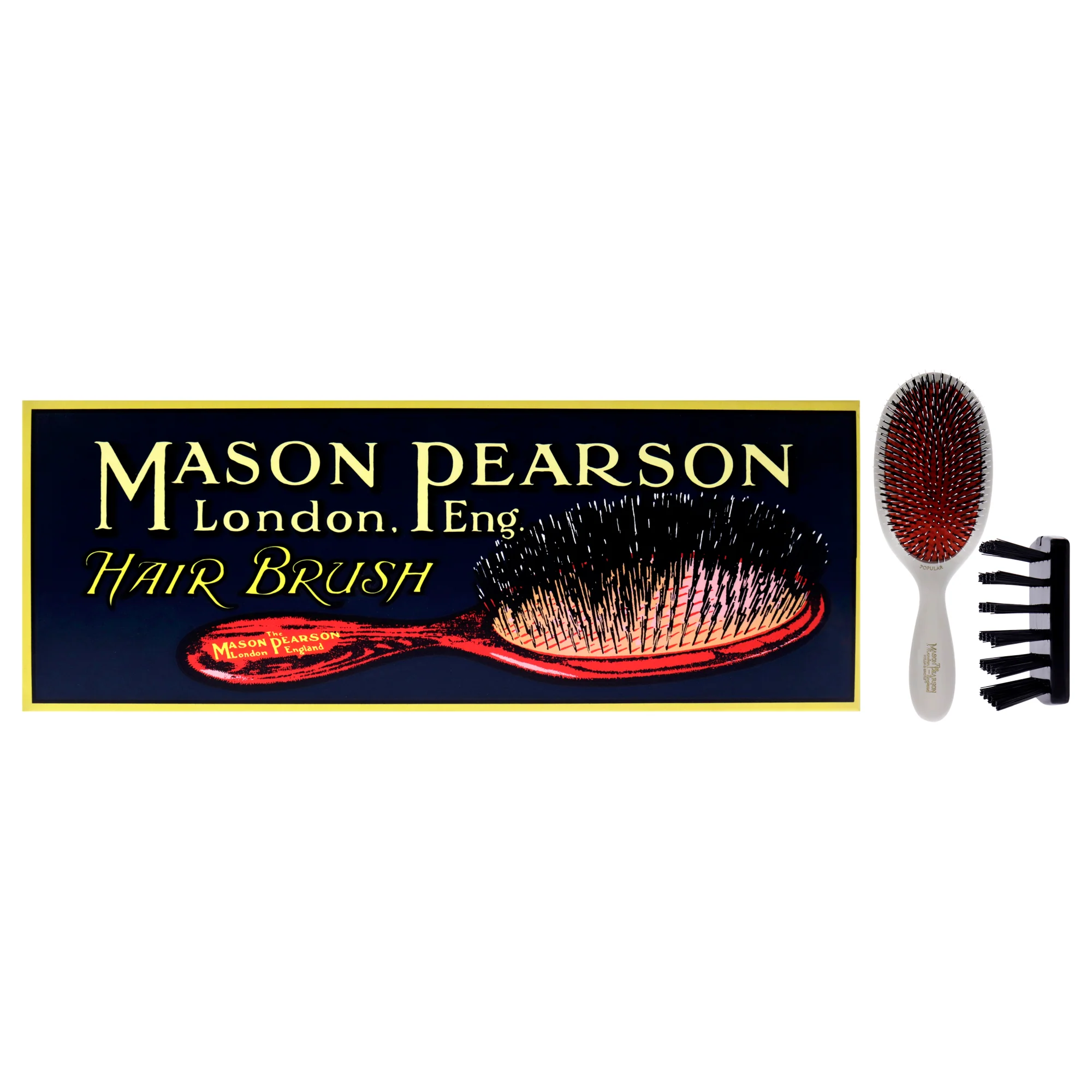 Large Popular Bristle and Nylon Brush - BN1 Ivory by Mason Pearson for Unisex - 2 Pc Hair Brush, Cleaning Brush - Olabens