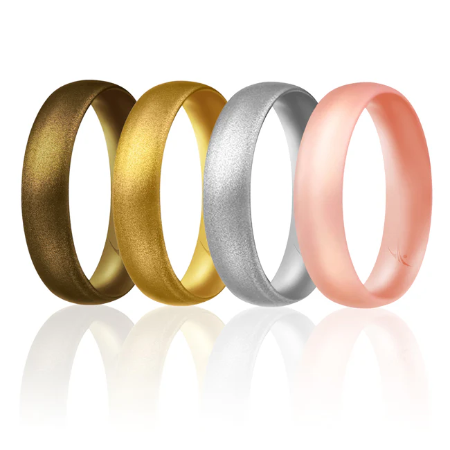 Silicone Wedding Ring - Dome Style Thin Comfort Fit Set by ROQ for Women - 11 mm Bronze, Gold, Silver, Rose Gold - Olabens