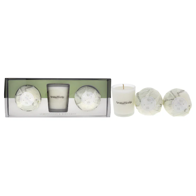 Light Candle Set - Lemongrass and Bergamot by Aromaworks for Unisex - 3 Pc 2.65oz Candle, 2 Mini AromaBomb - Olabens