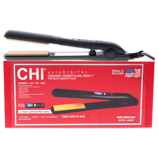 CHI Digital Ceramic Hairstyling Flat Iron - European Plug - GF1004USAEU by CHI for Unisex - 1 Inch Flat Iron - Olabens