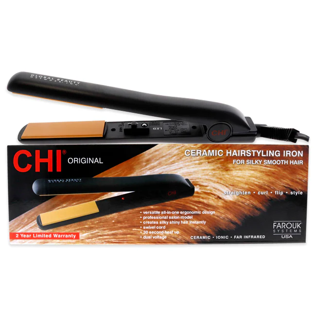 CHI Ceramic Hairstyling Flat Iron GF1001 - Black by CHI for Unisex - 1 inch Flat Iron - Olabens