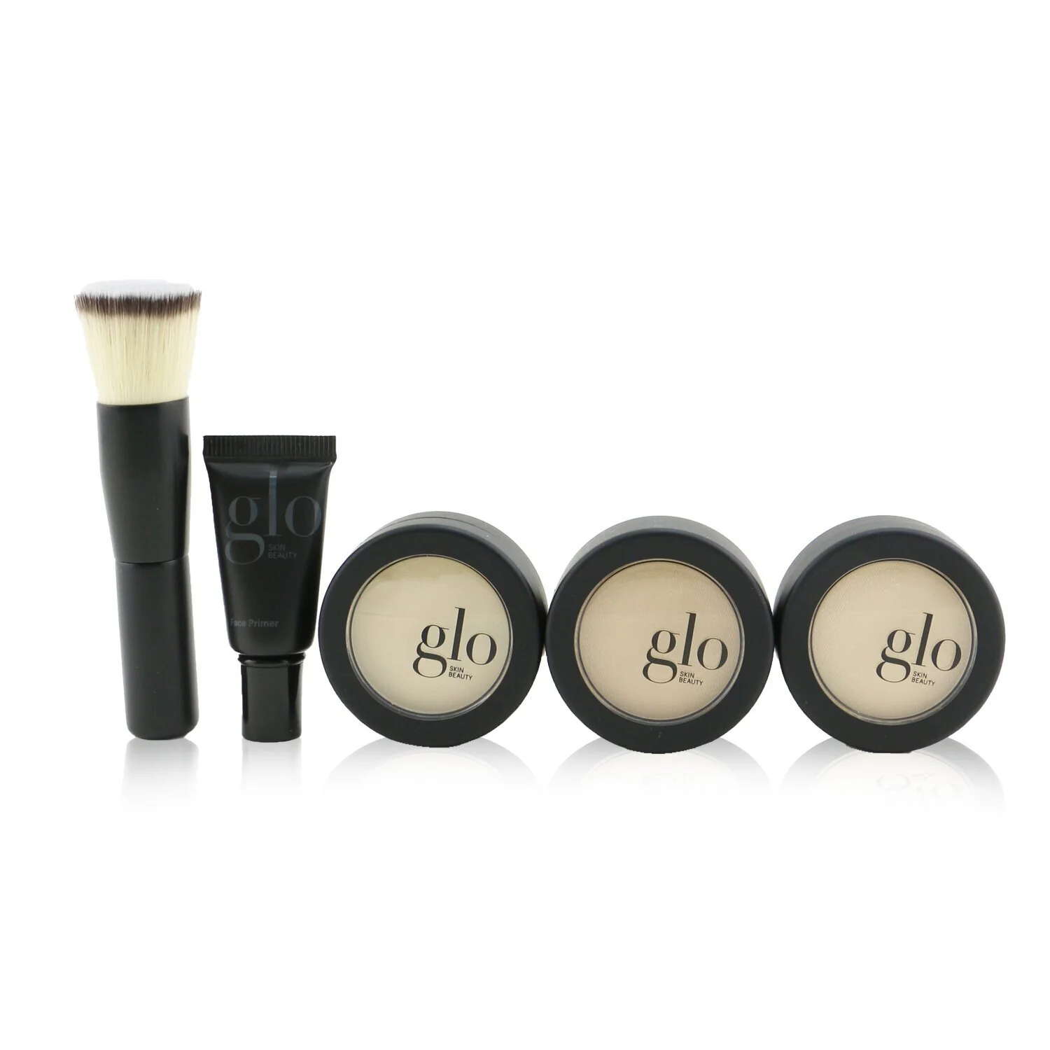 Glo Skin Beauty Meet Your Match 3 Step Foundation Kit (Face Primer + 2x Pressed Base + Perfecting Powder + Mini Kabuki Brush) - # Honey (Light / Medium)  5pcs - Olabens