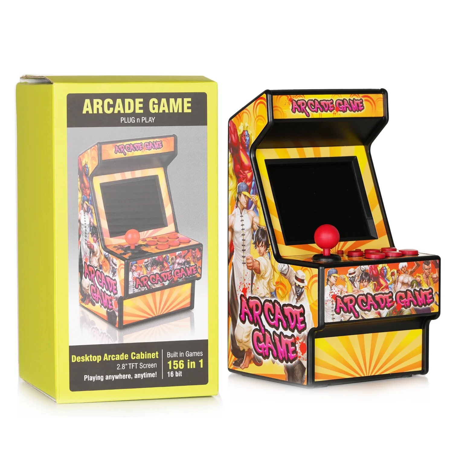 Hobbiesntoys Retro Mini Arcade Machine, Handheld Game Console with 156 Classic Video Games 2.8 Inch Color Display - Orange  3.35*3.35*6.3in - Olabens