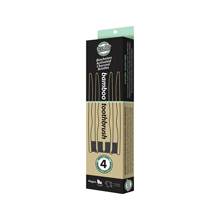 Essenzza Fuss Free Naturals Bamboo Toothbrush with Activated Charcoal Bristles Soft x 4 Pack - Olabens