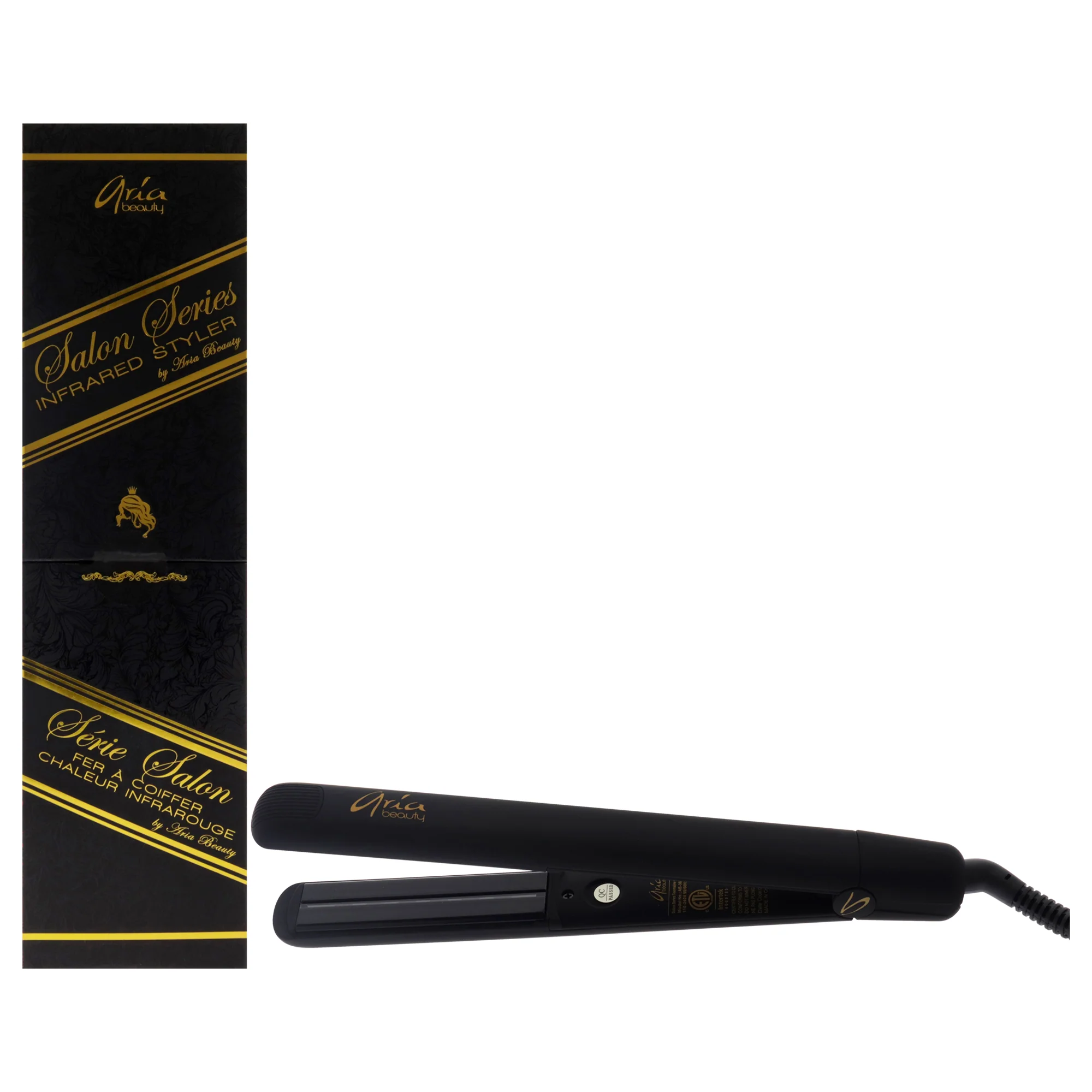 Infused Ceramic Plates Hair Straightener - Black by Aria Beauty for Women - 1 Pc Flat Iron - Olabens