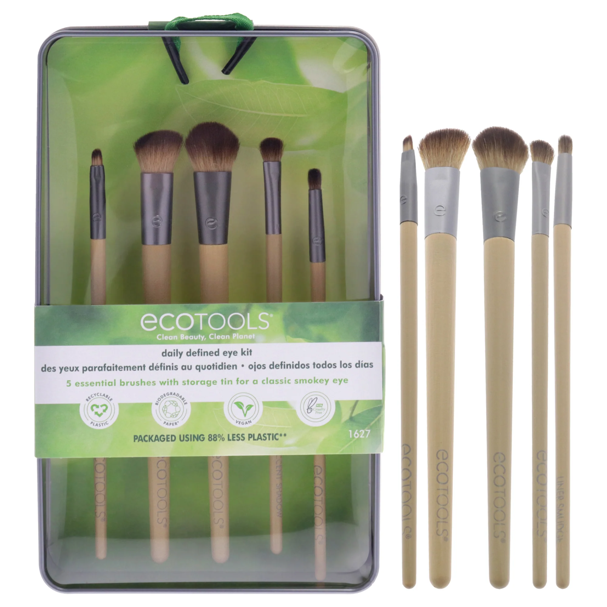 Daily Defined Eye Brush Kit by Ecotools for Women - 5 Pc Large Shadow Brush, Angled Crease Brush, Accent Shadow Brush, Detail Liner Brush, Liner Smudge Brush - Olabens