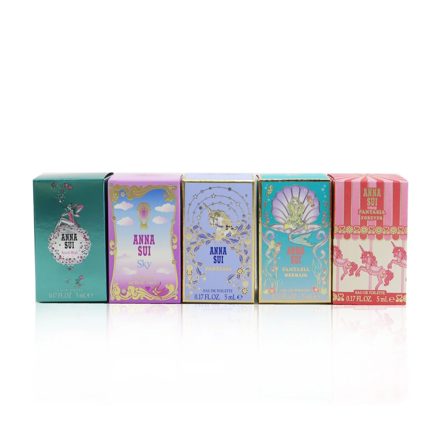 Anna Sui Miniature Coffret: Secret Wish 5ml + Sky 5ml +Fantasia 5ml  + Fantasia Mermaid 5ml + Fantasia Forever 5ml  5x5ml/0.17oz - Olabens
