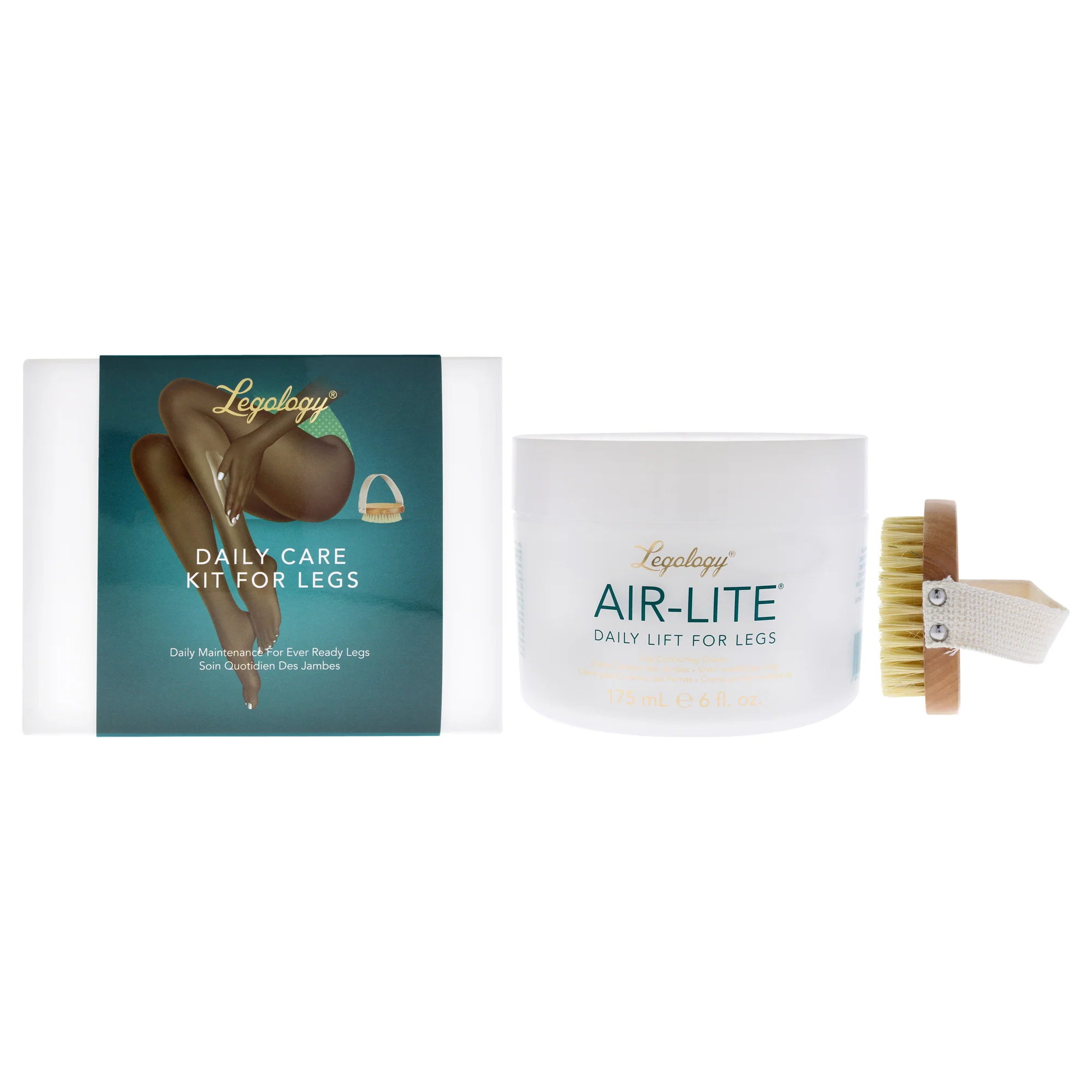 Legology Daily Care Kit For Legs by Legology for Women - 2 Pc 6oz Air Lite Daily Lift for Legs Shaping Cream, 1 Lymph Lite Boom Brush for Body - Olabens