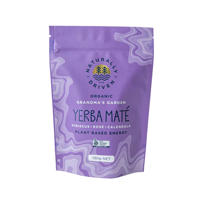 Naturally Driven Organic Yerba Mate Tea Grandma's Garden (Hibiscus, Rose & Calendula) 130g - Olabens