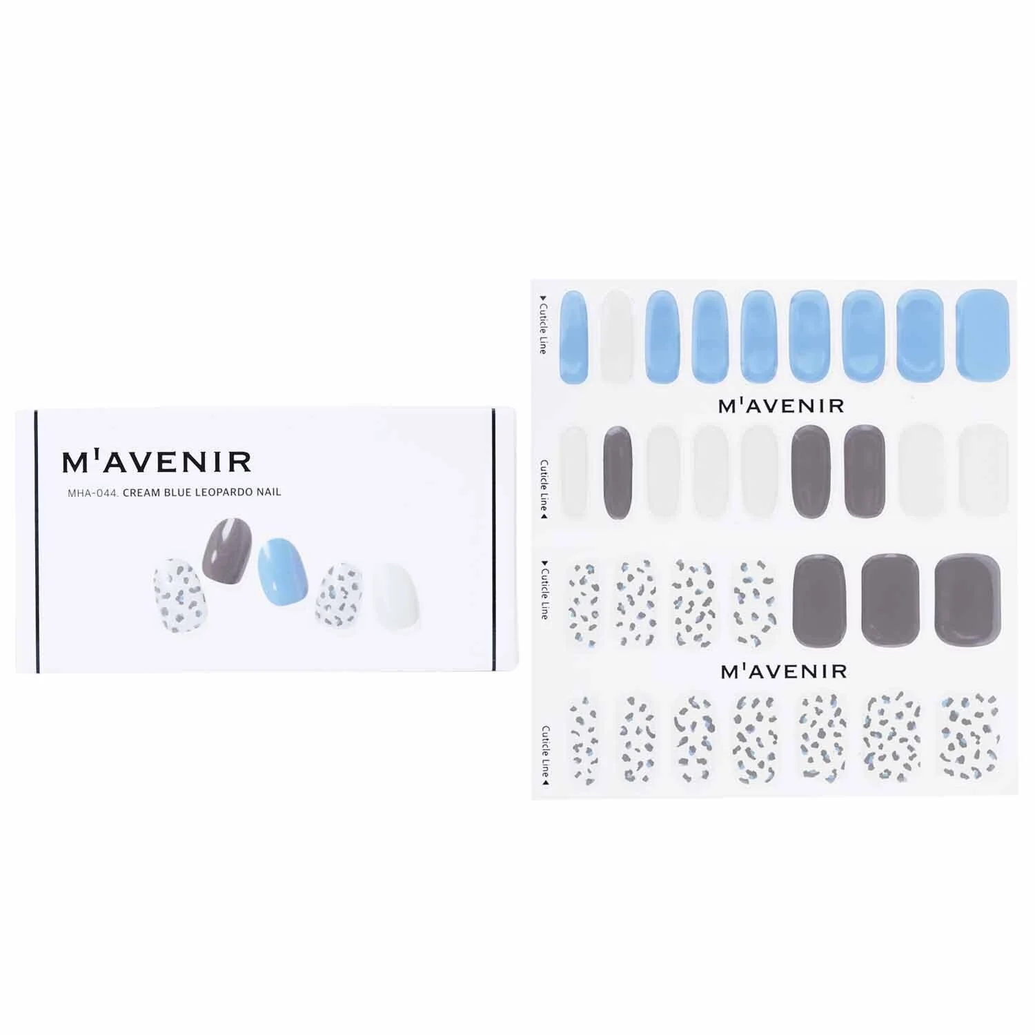 Mavenir Nail Sticker (Patterned) - # Cream Blue Leopardo Nail  32pcs - Olabens