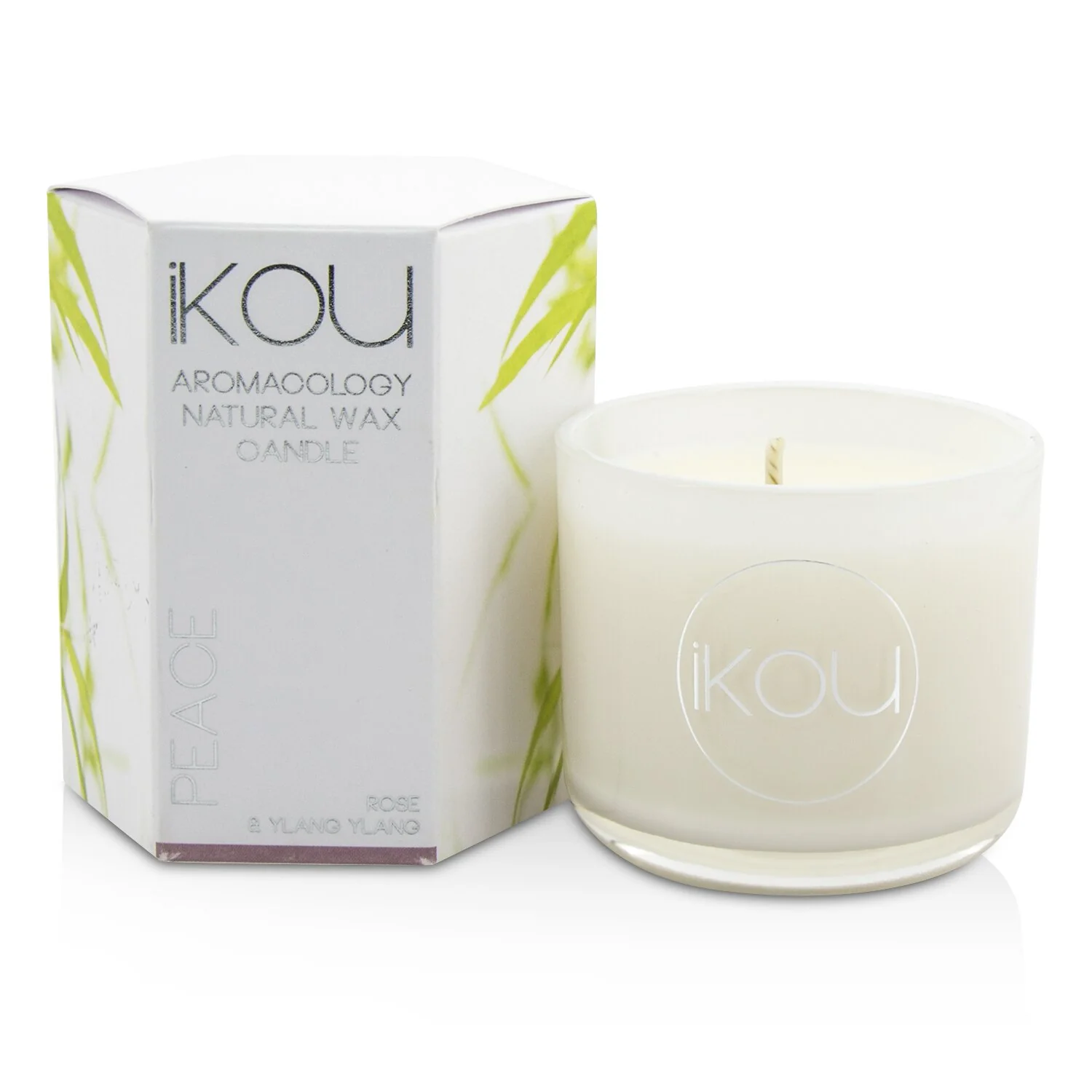 iKOU Eco-Luxury Aromacology Natural Wax Candle Glass - Peace (Rose & Ylang Ylang)  85g - Olabens