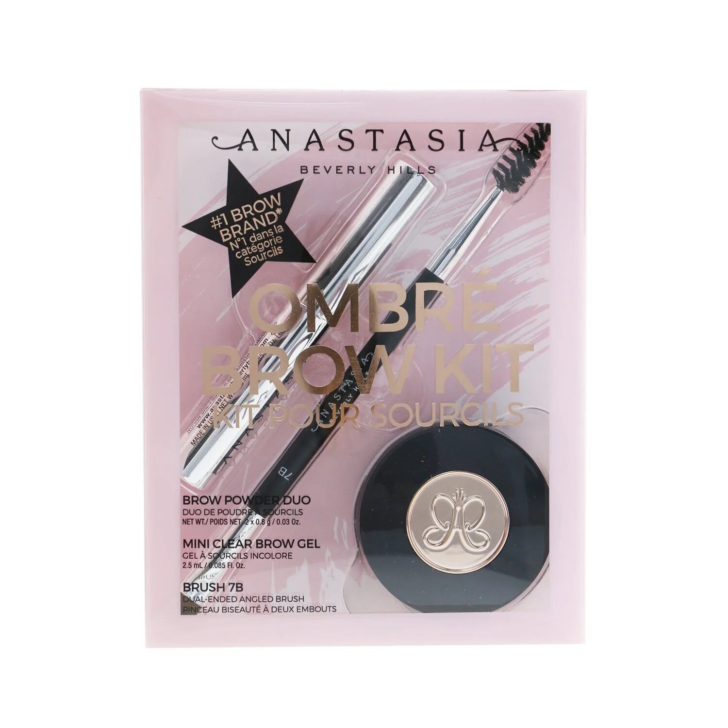 Anastasia Beverly Hills Ombre Brow Kit (Brow Powder Duo + Mini Clear Brow Gel + Brush 7B) - # Dark Brown  3pcs - Olabens