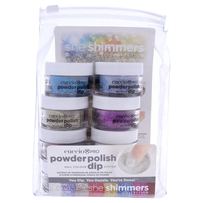 Cuccio Pro Powder Polish Nail Colour Dip System - She Shimmer by Cuccio for Women - 8 x 0.5 oz Bling Amethyst, Bling Aquamarine, Bling Crystal, Bling Diamond, Bling Garnet, Bling Rose, Bling Sapphire, oz Bling Topaz - Olabens