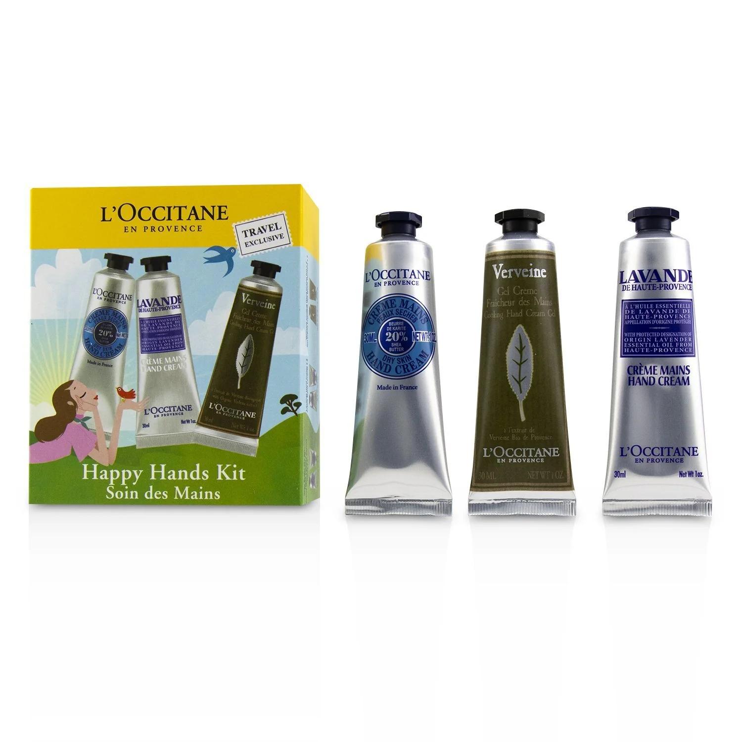 L'Occitane Happy Hands Kit: 2x  Shea Butter 30ml + 2x Lavender 30ml + 2x Verbena Cooling Hand Cream Gel 30ml  6x30ml/1oz - Olabens