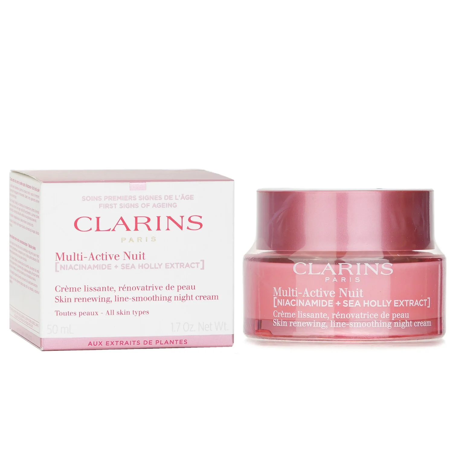 Clarins Multi-Active Nuit (Niacinamide + Sea Holly Extract) Skin Renewing Line-Smoothing Night Cream All Skin Types  50ml/1.7oz - Olabens