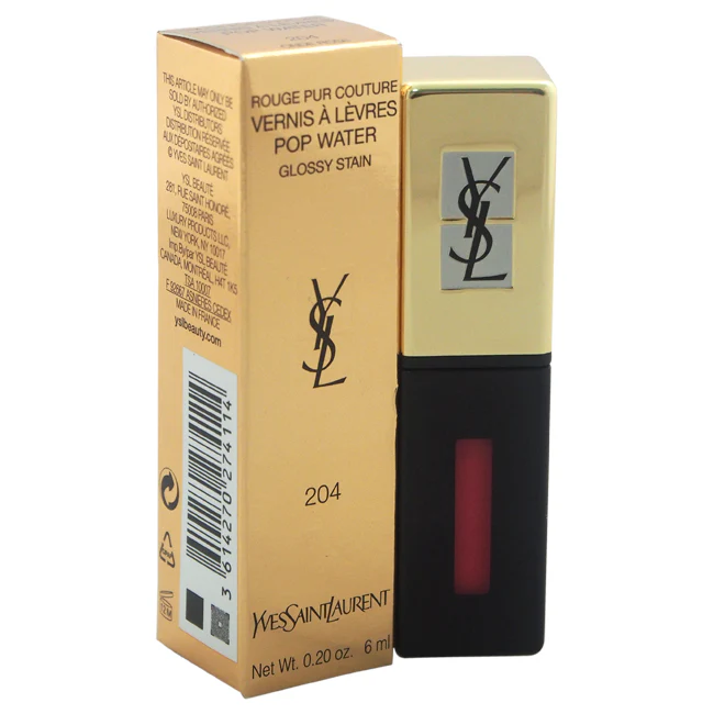 Yves Saint Laurent Rouge Pur Couture Vernis A Levres Pop Water - 204 Onde Rose by Yves Saint Laurent for Women - 0.2 oz Lip Gloss - Olabens