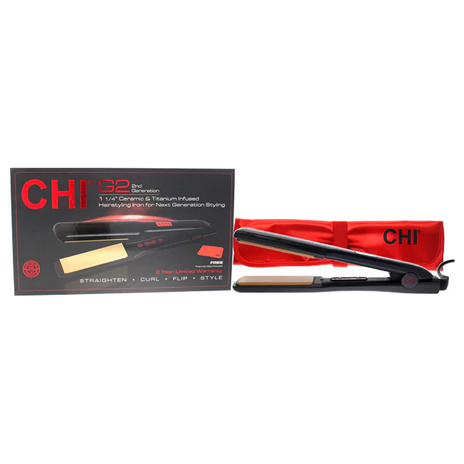 CHI G2 Ceramic and Titanium Infused Hairstyling Flat Iron GF7057 - Black by CHI for Unisex - 1.25 Inch Flat Iron - Olabens