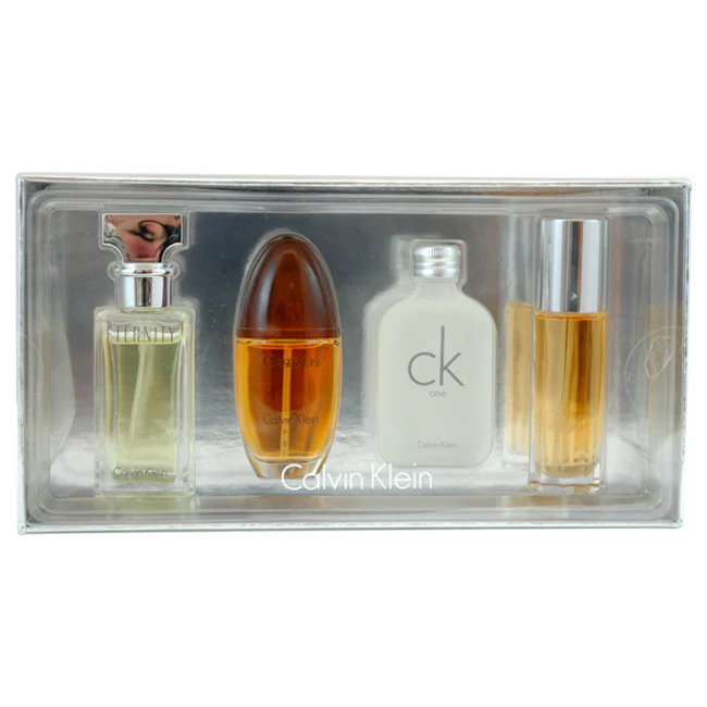 Calvin Klein Variety by Calvin Klein for Women - 4 Pc Mini Gift Set 0.5oz Obsession EDP Spray, 0.5oz CK One EDT Splash, 0.5oz Eternity EDP Spray, 0.5oz Escape EDP Spray - Olabens