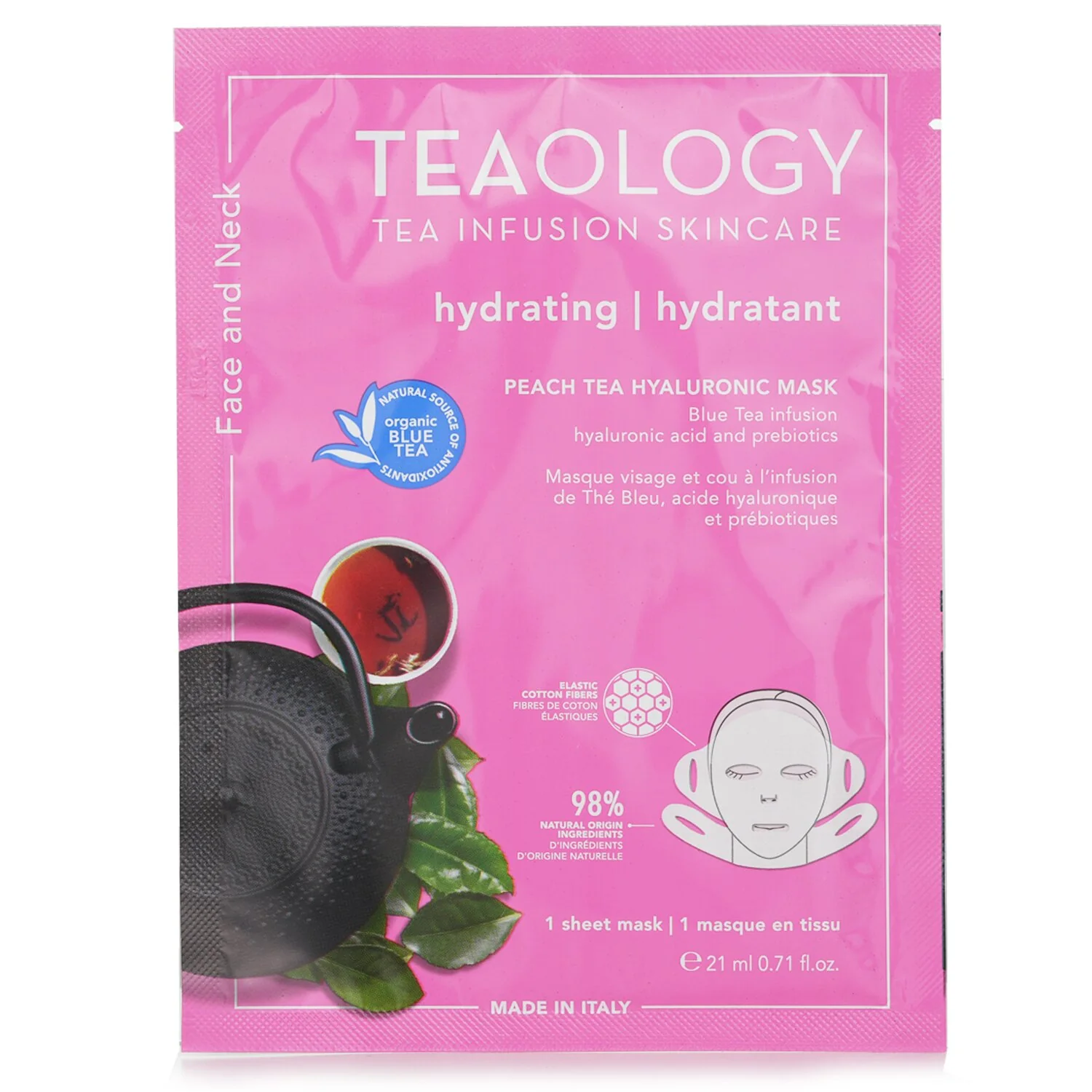 Teaology Peach Tea Hyaluronic Face & Neck Mask  21ml/0.17oz - Olabens