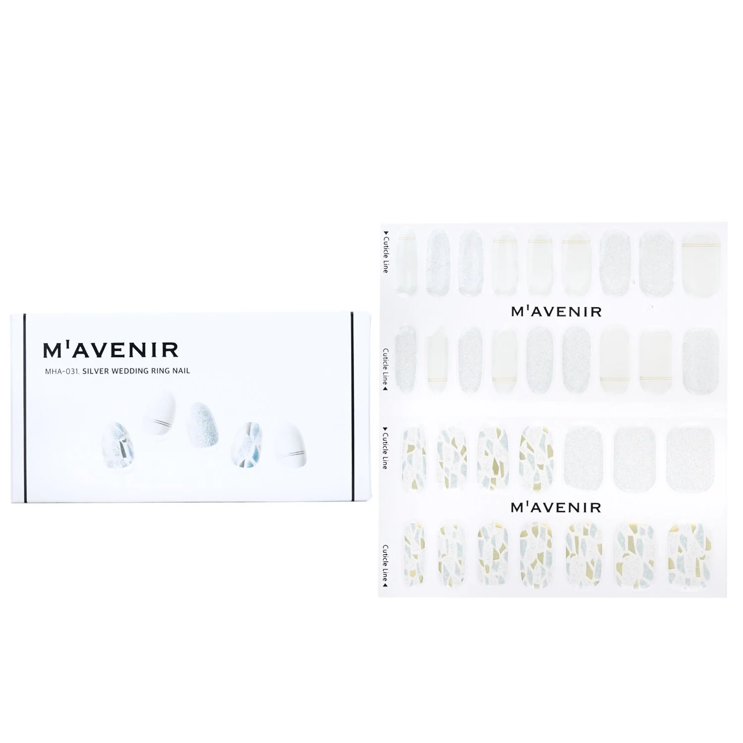 Mavenir Nail Sticker (White) - # Silver Wedding Ring Nail  32pcs - Olabens