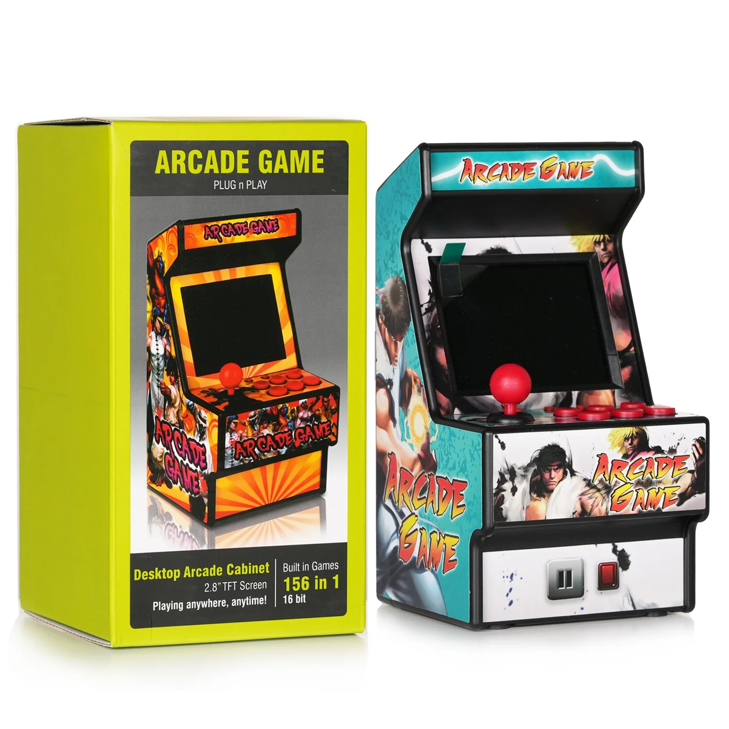 Hobbiesntoys Retro Mini Arcade Machine, Handheld Game Console with 156 Classic Video Games 2.8 Inch Color Display - Cyan  3.35*3.35*6.3in - Olabens